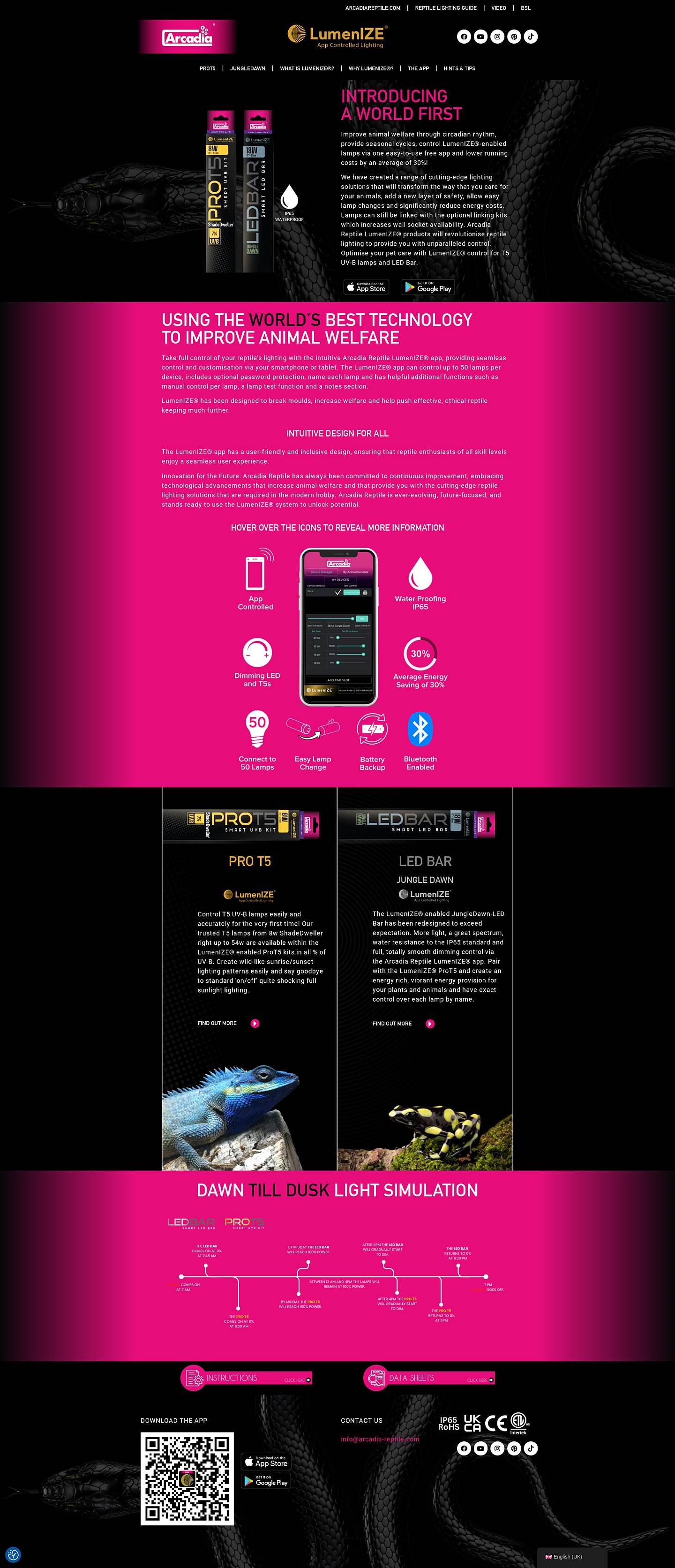 The Arcadia LumenIZE website, full length