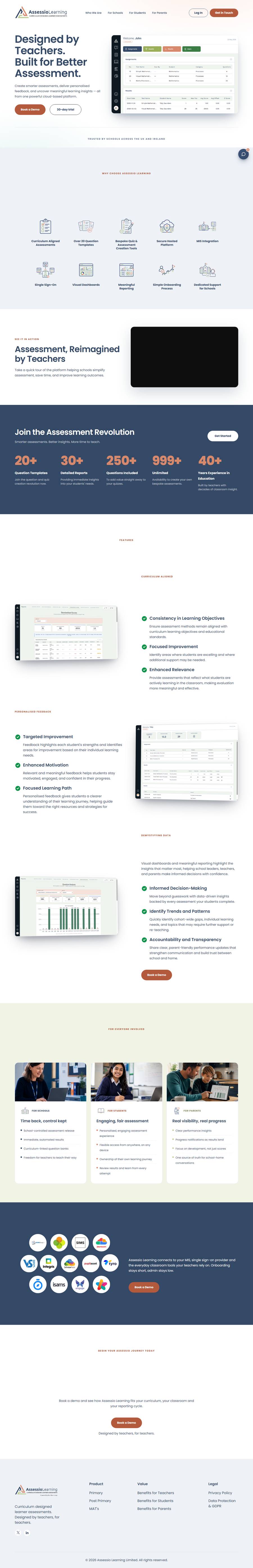 Assessio Learning website, full page