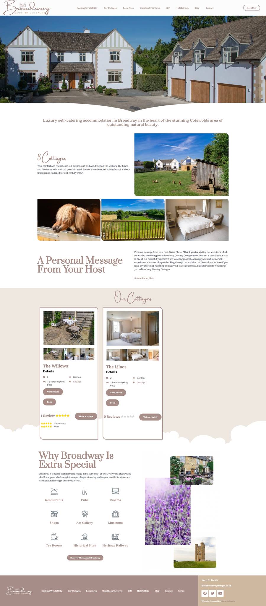 Broadway Country Cottages website, full page
