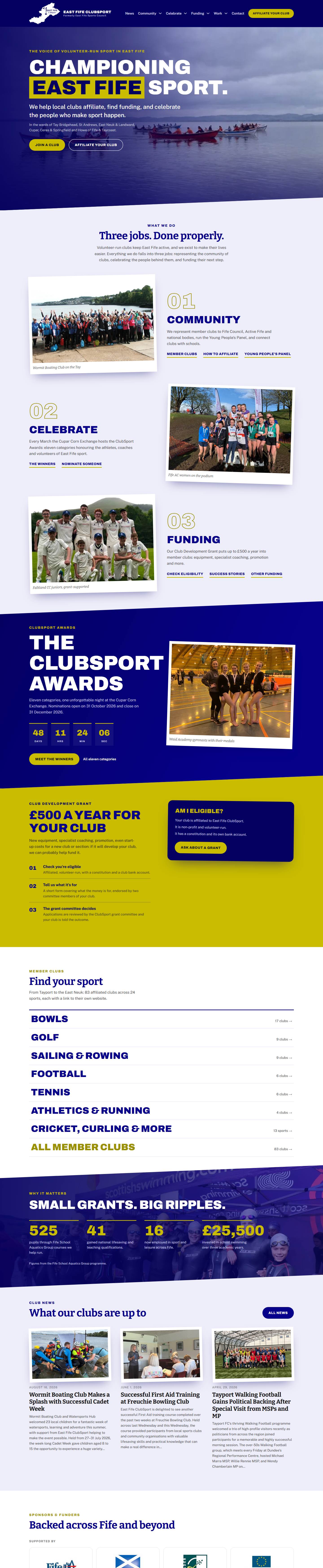 The East Fife ClubSport website, full length