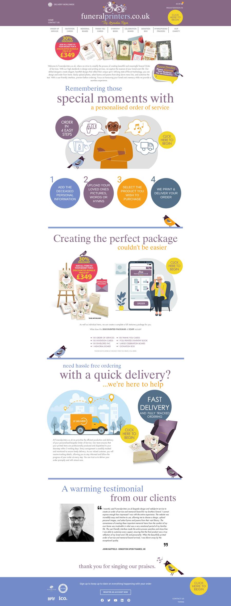 The Funeral Printers homepage, full length