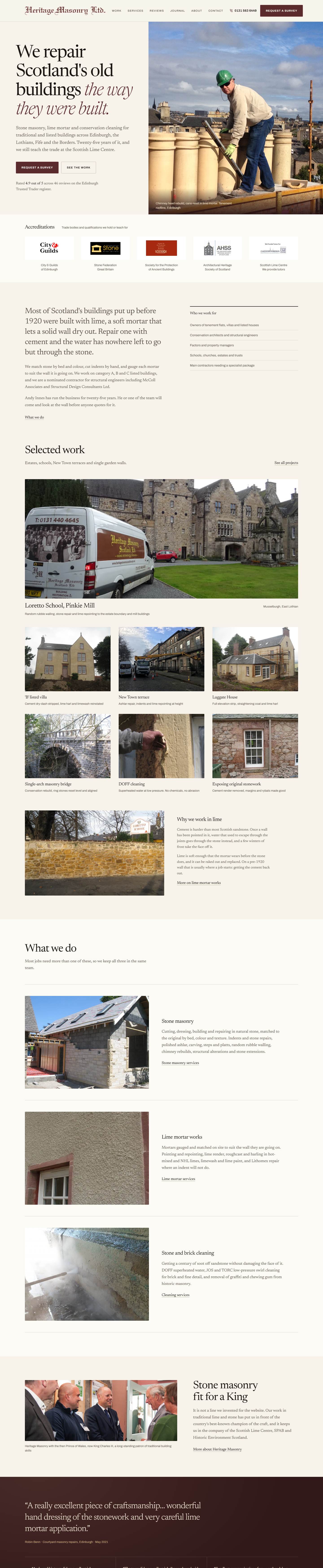 The Heritage Masonry Scotland website, full length