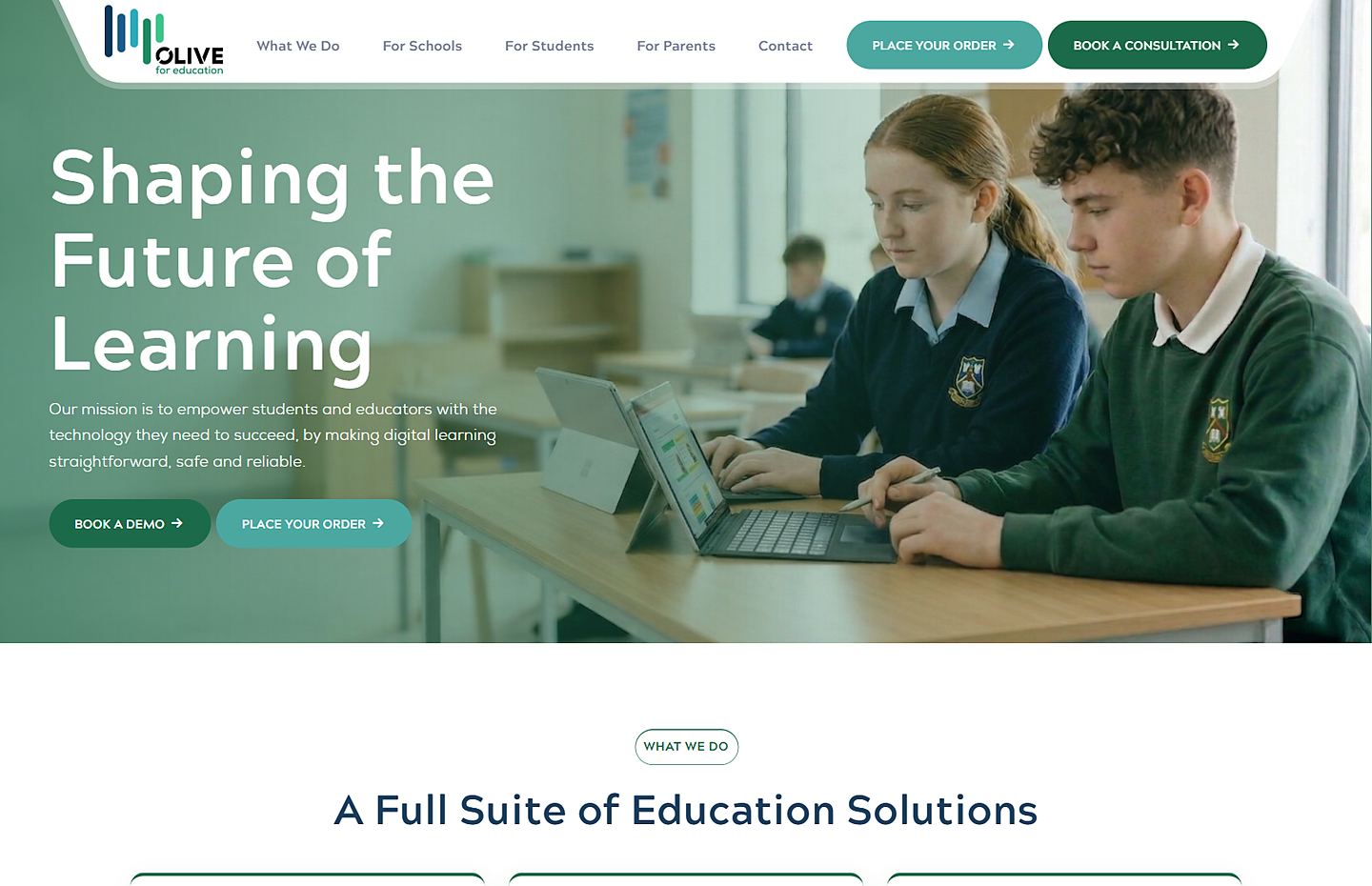 The Olive For Education homepage